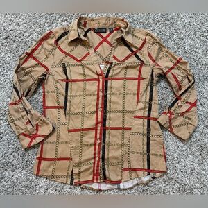 7th Avenue New York & Company Beige Chain Print Shirt Medium